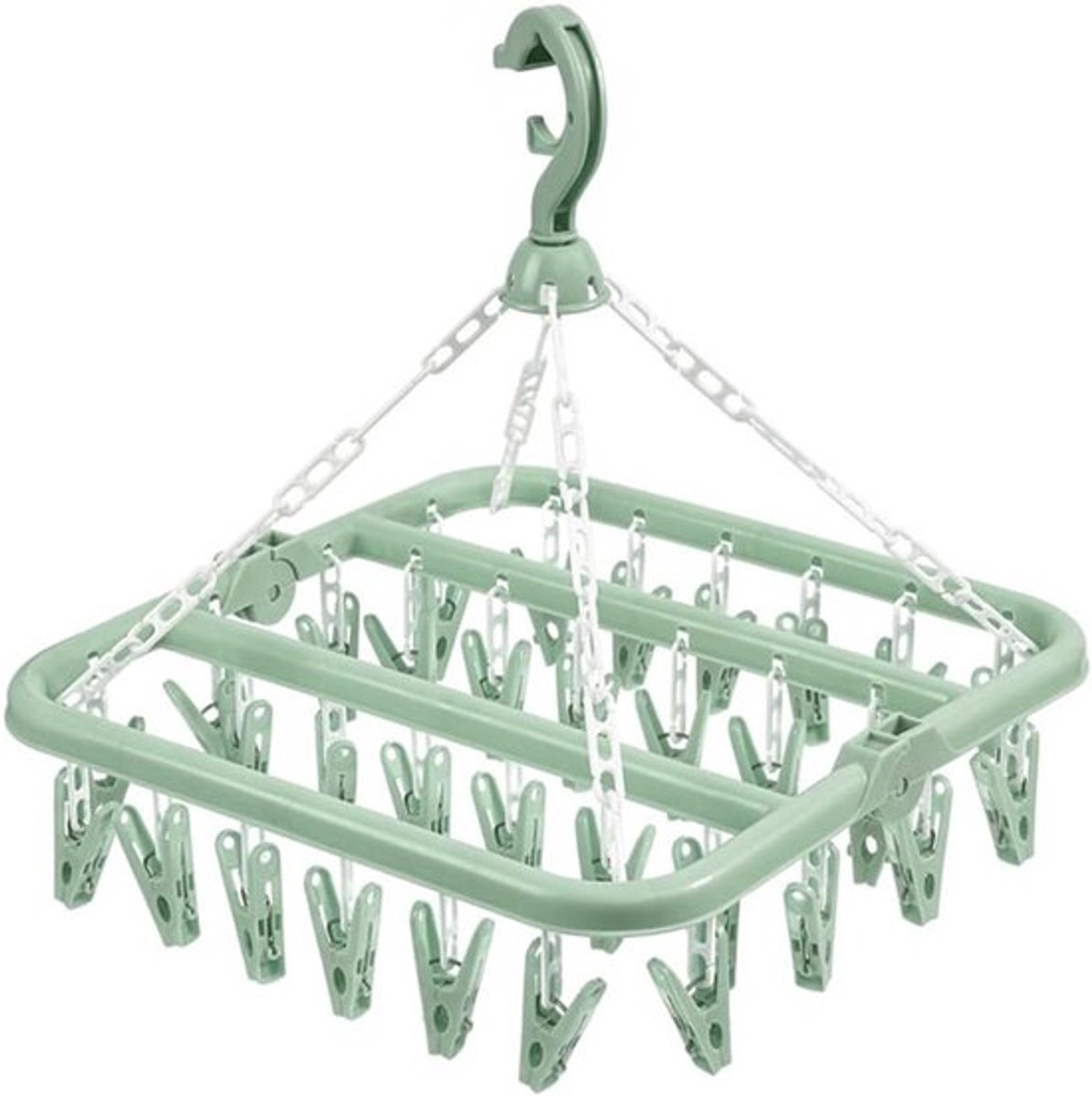 Vouwbare Multifunctionele Droogrek voor Kleding, Sokken en Babykleding met 32 Clips in Groen - Ideaal voor Binnen en Buiten Gebruik