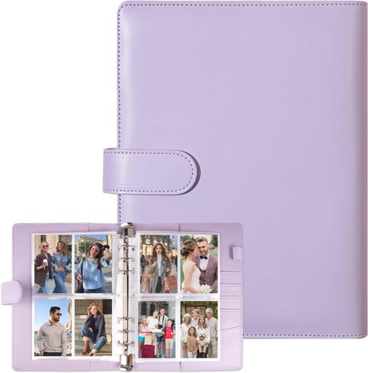 Fotoalbum voor Verzamelingen, 6-Rings Binder van PU Leer, 240 Compartimenten voor Kpop Foto's, A5 Formaat met 30 Bladen, Magnetische Sluiting en Geschikt voor Foto Kaarten
