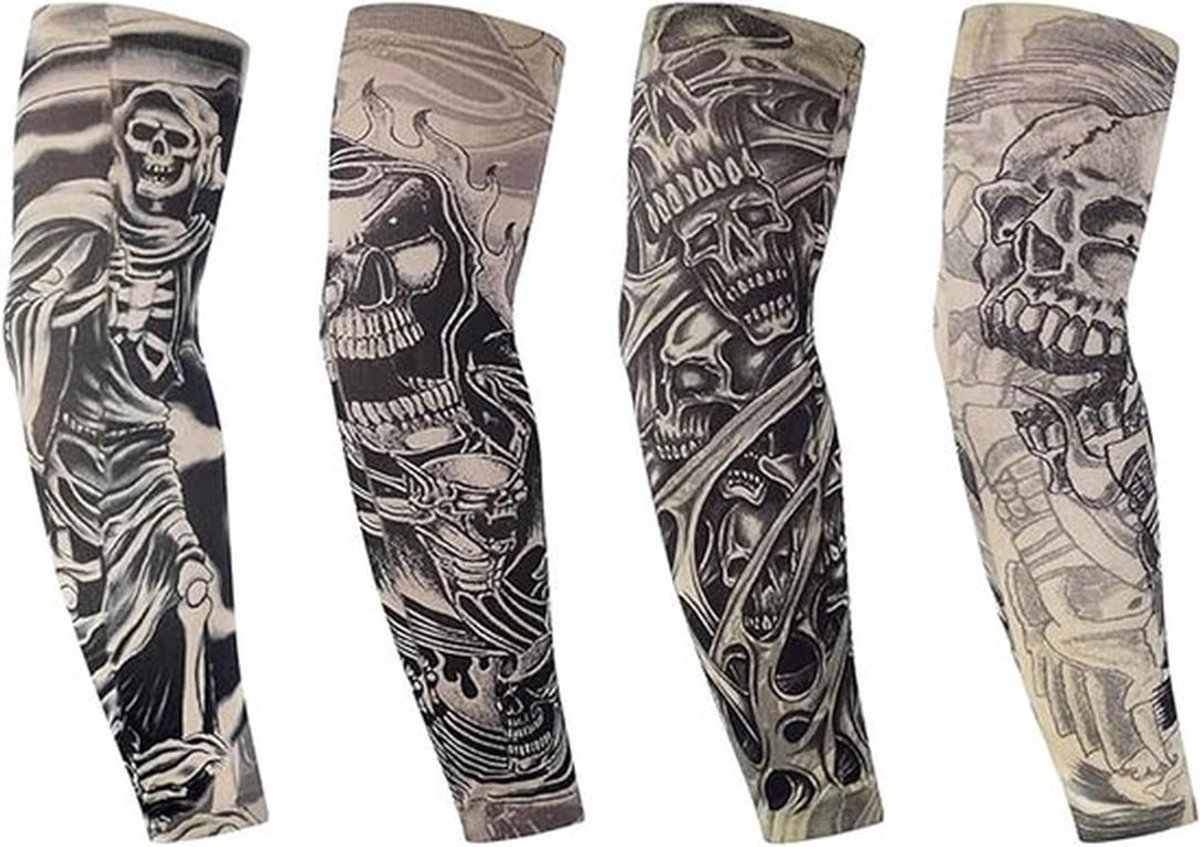 Set van 4 Tatoeages Mouw - Stretch Nylon Arm Sleeves voor Mannen en Vrouwen, Bescherming tegen de Zon, Sport en Fakes met Diverse Patronen