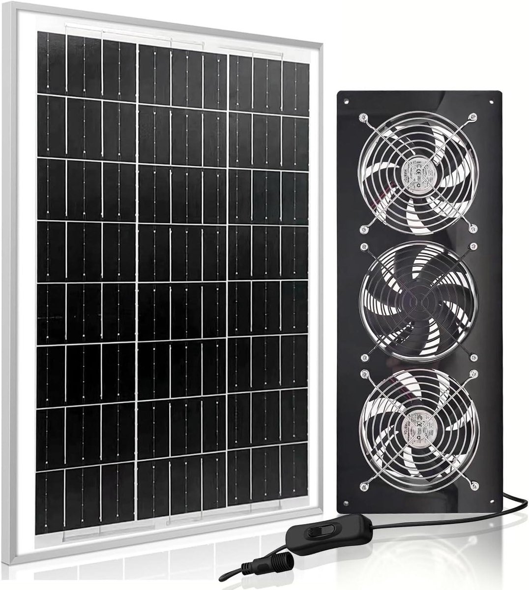 Zonnepaneel Ventilator - Ventilatieset Zonne-energie - Verse Lucht Circulatie - IP67 Waterdicht - 25 Watt - Zwart