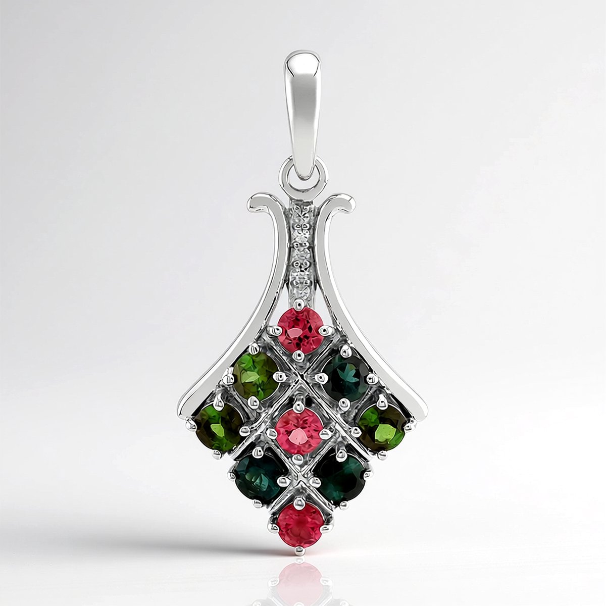 Cavill - Zilveren Hanger met Braziliaanse Toermalijnen - 925 Sterling Zilver Palladium - Rondgeslepen Edelsteen 0,796 Ct - Multicolor Elegantie