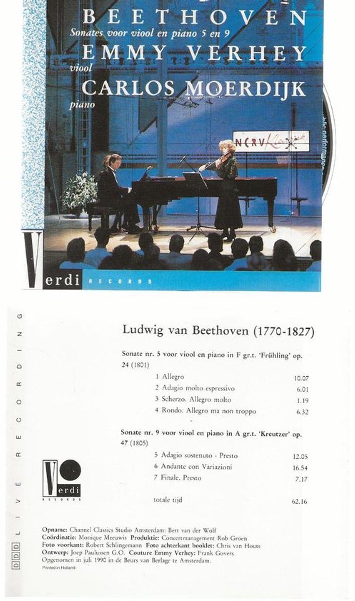 EMMY VERHEY + CARLOS MOERDIJK BEETHOVEN SONATES 5 & 9