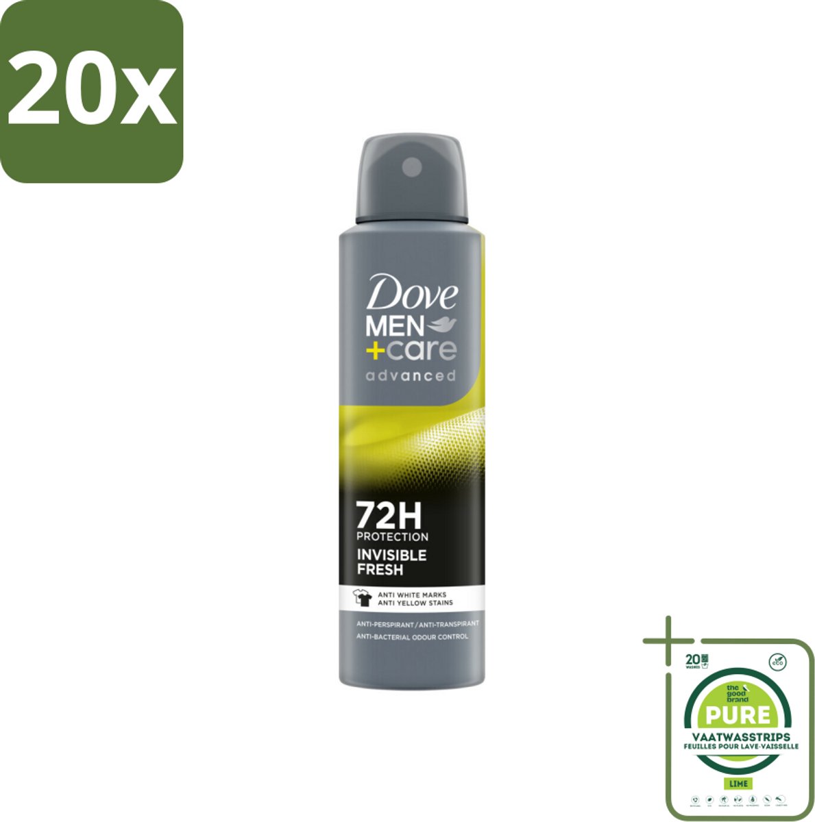 20 x Dove Men+Care Deodorant Spray - Invisible Fresh - 150 ml - Grootverpakking - Deodorant Spray - Anti-transpirant - Mannen Deodorant - 72 Uur Bescherming - Onzichtbare Formule