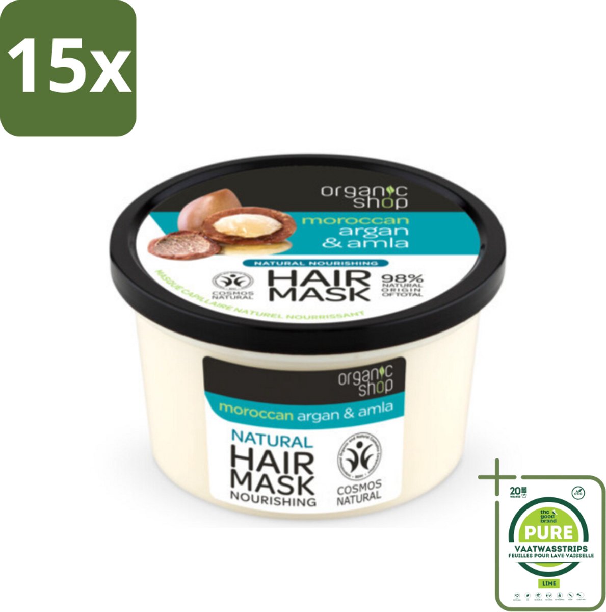 15 x Organic Shop - Haarmasker Argan & Amla - Herstellend en Verzorgend - 250 ml - Grootverpakking - Haar Masker Argan - Haarmasker Amla - Herstellend Haarmasker - Verzorgend Haarmasker - Beschadigd Haar