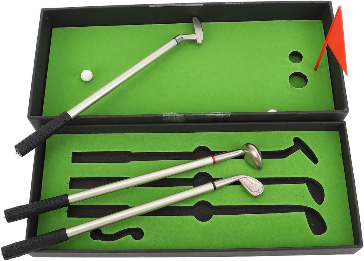 Golfers Pennenset - Golfpennen Bureau Decor - Schrijven en Decoreren - Gesimuleerde Golfclub Vorm - 3 pennen - Zilver