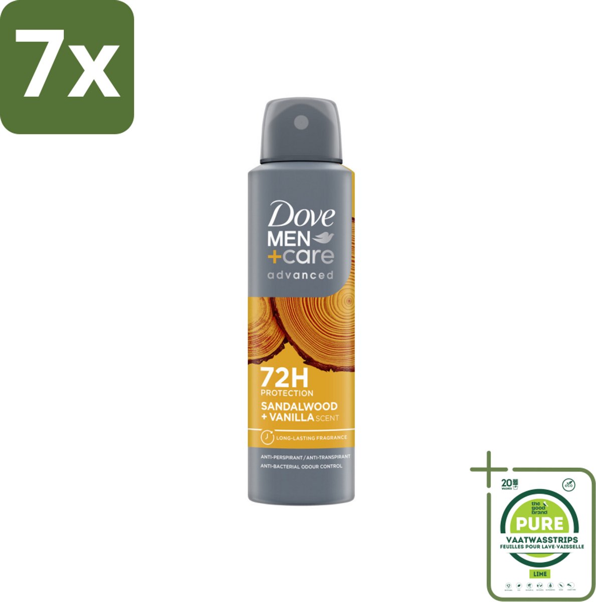 7 x Dove – Deodorant Spray – Men+Care Sandalwood & Vanilla – 150 ml - Grootverpakking - Anti-transpirant Spray - Deodorant Spray - Zweetbestrijding - Geur Van Sandelhout - Geur Van Vanille