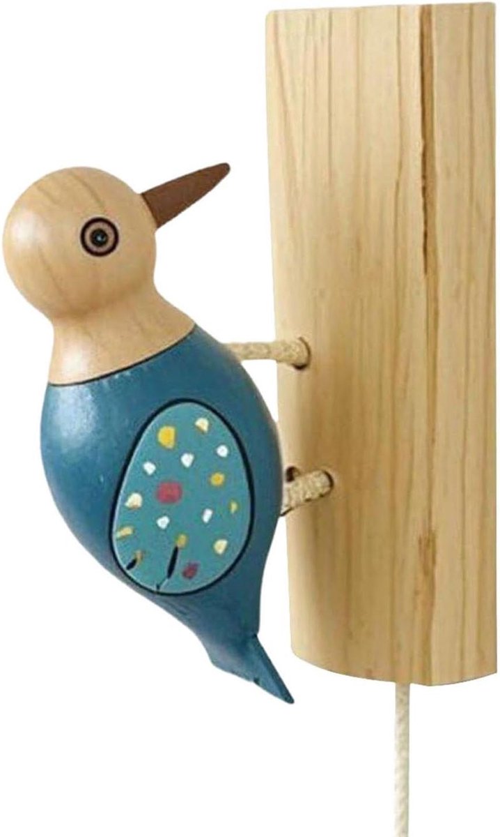 Specht Deurbel - Vogel Bel - Entree Versieren - Houten Constructie - 11.5 cm - Blauw