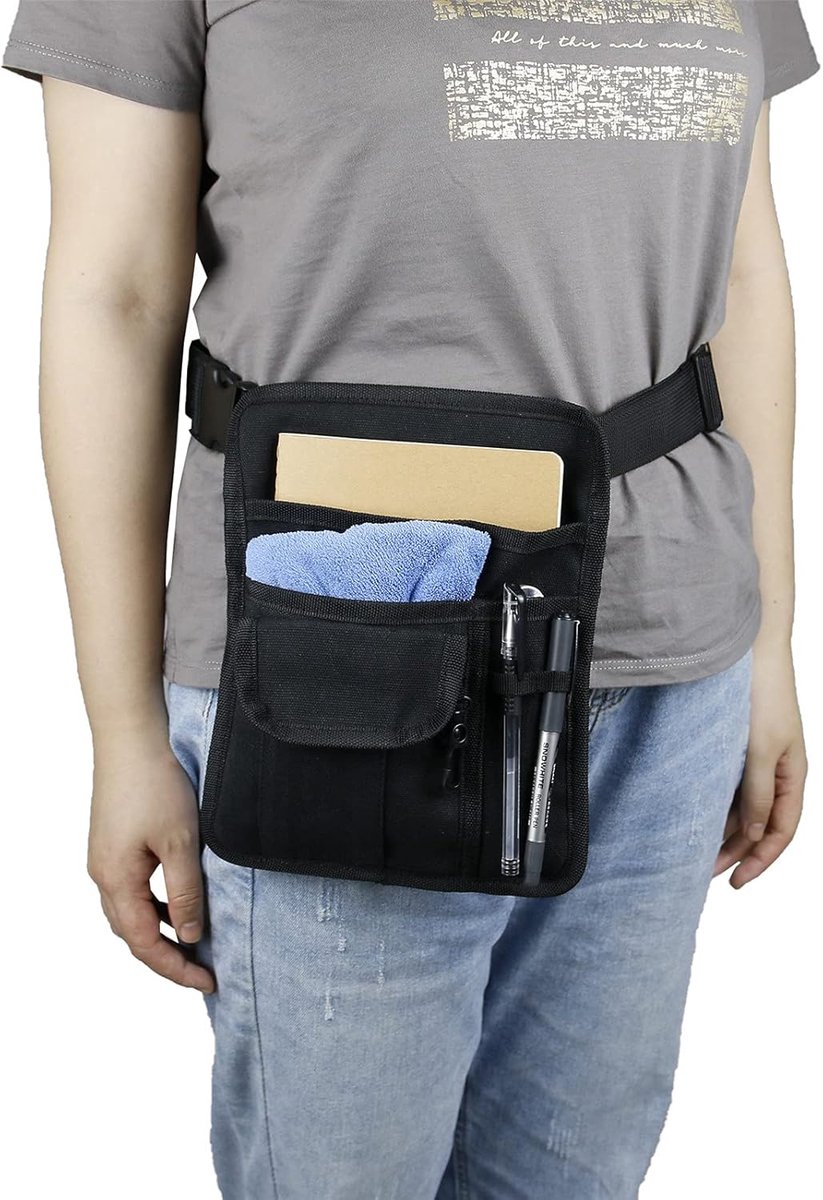 SnelShoppen - Gereedschappen Schortzak met Verstelbare Riem, Restaurant Ober Taille Geld Schort Zak, Zwart, 100% Polyester, Ideaal voor Restaurant, Tu