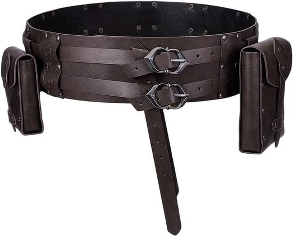 Middeleeuwse heuptas set met 2 PU-lederen portemonnees voor cosplay en kostuumaccessoires - Bruine kleur
