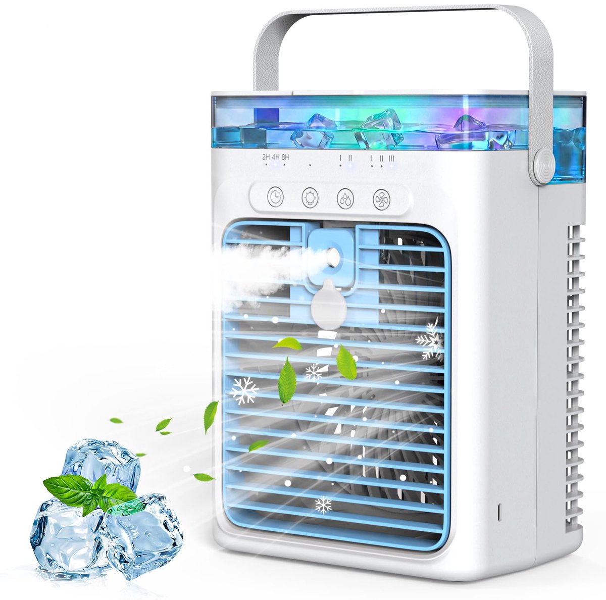 SnelShoppen - Mobiele Airconditioning zonder Afvoerslang, 4-in-1 Luchtkoeler met Waterkoeling, 1000 ml Watertank, 3 Snelheden, 2 Sproeimodi, 2/4/8 Uur