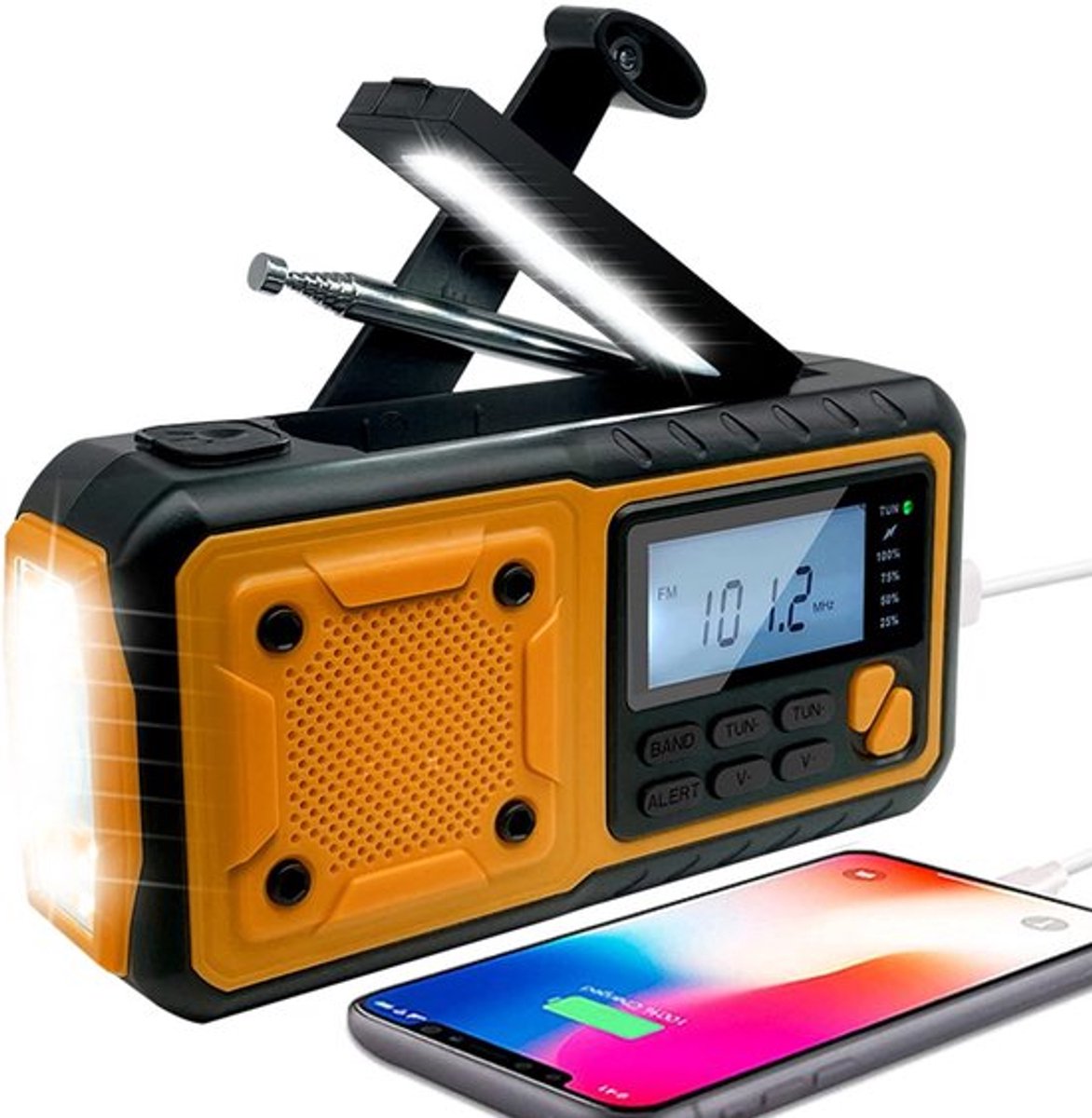 Noodweerradio Digitale FM/AM/WB - Zonne-energie - Powerbankfunctie - 4 Voedingsmodi - Voor Buitenactiviteiten - Lichtgewicht - Weeradio