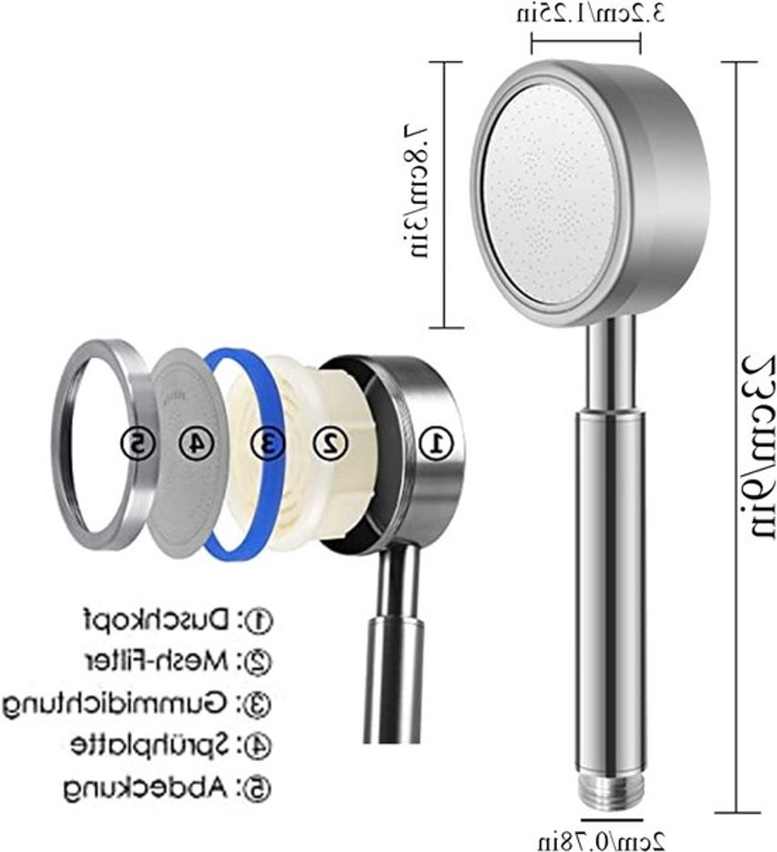 Hoogdruk Handdouche met Waterbesparing, RVS Douchekop met Anti-Kalkfunctie voor Badkamers en Spa's, Ideaal voor Douche-installaties