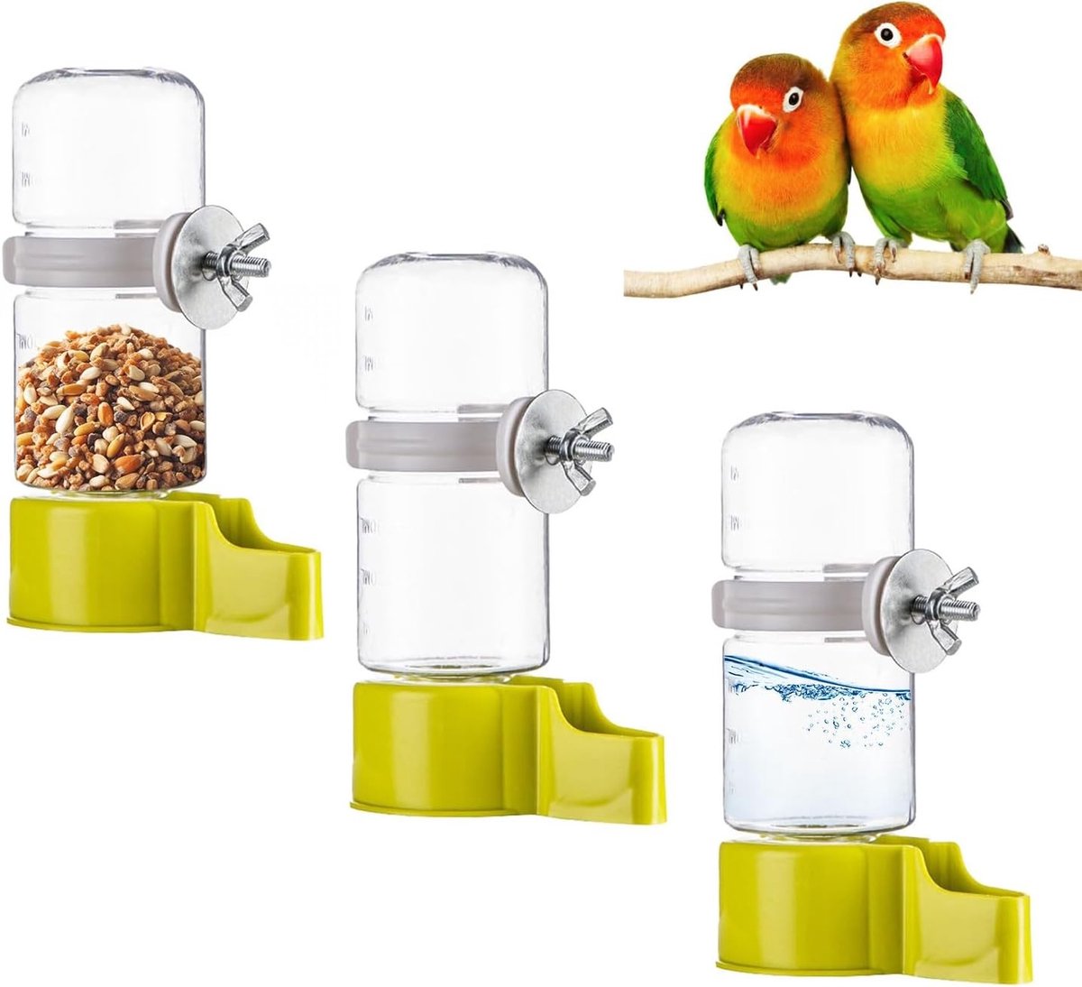 Automatische Vogelbadjes - Groen + Transparant - 140 ml - 2-in-1 Water- en Voederdispenser - Voor Papegaaien en Parkieten