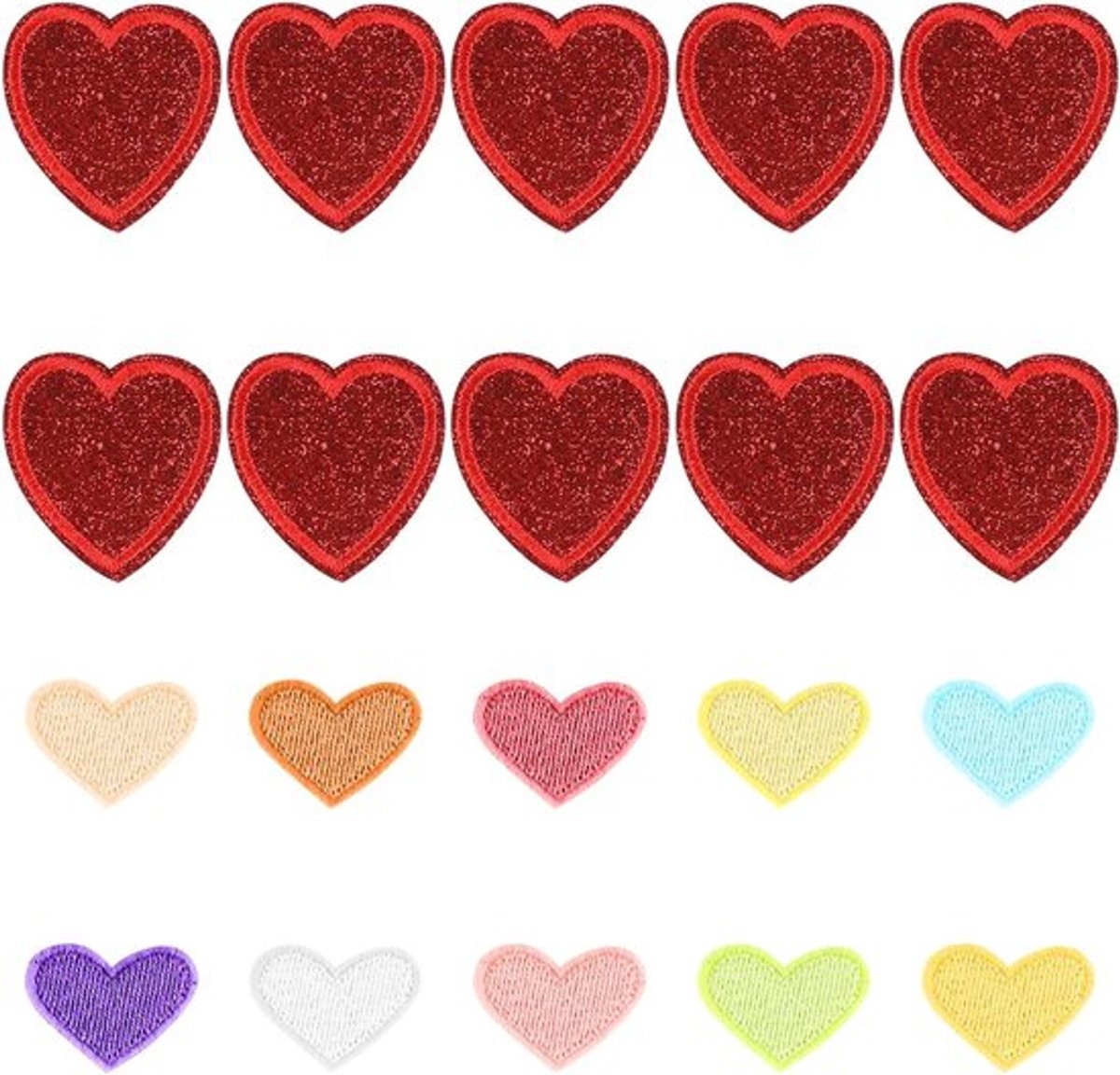Set van 20 Hartvormige Strijkpatches, Modebewuste Textielversieringen, Multikleurige Borduurstoffen voor DIY Kleding en Accessoires, Creatief Naaien en Versieren