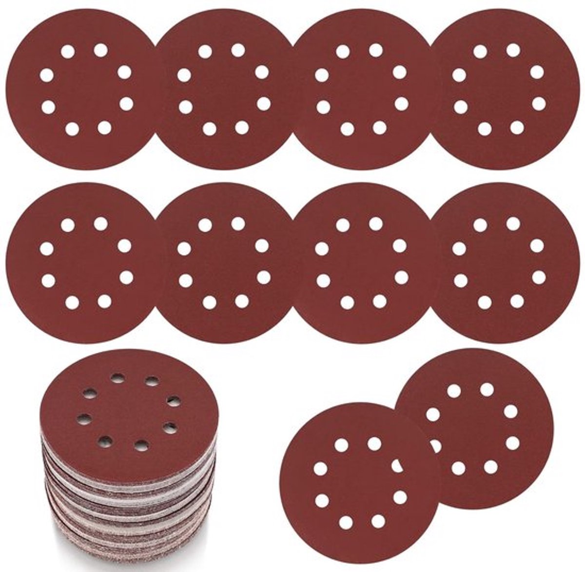 Ronde schuurpapier set van 15 stuks, 125 mm, met klittenband, korrelgrootte 120, 8 gaten, geschikt voor excentrische schuurmachines, hout en metaal schuren, veelzijdig gebruik