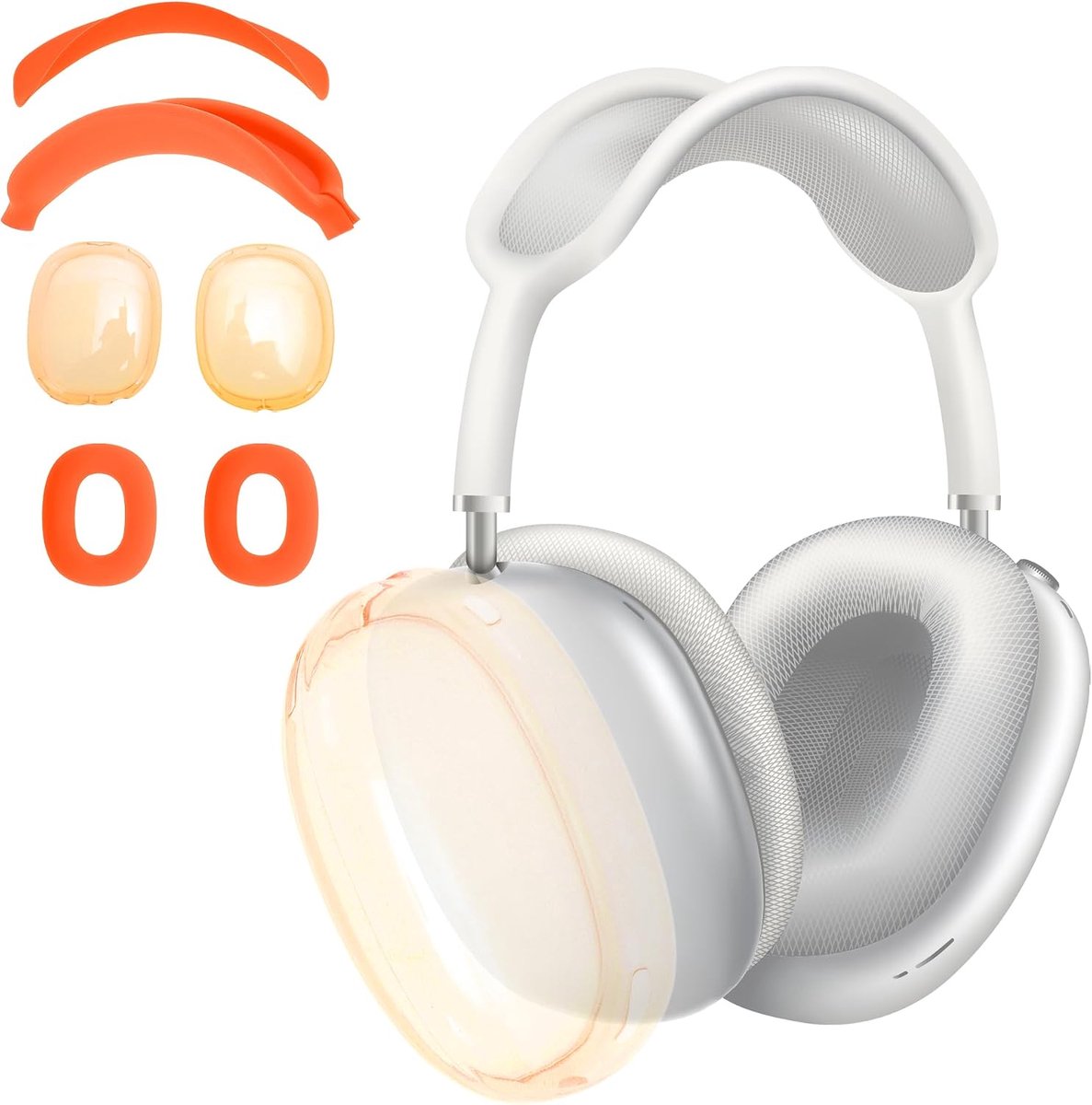 SnelShoppen - Airpod Max Hoofdtelefoon Refurbishment Kit met Silicone Oorkussens, TPU Beschermhoes en Hoofdband Bescherming in Oranje voor Optimale Be