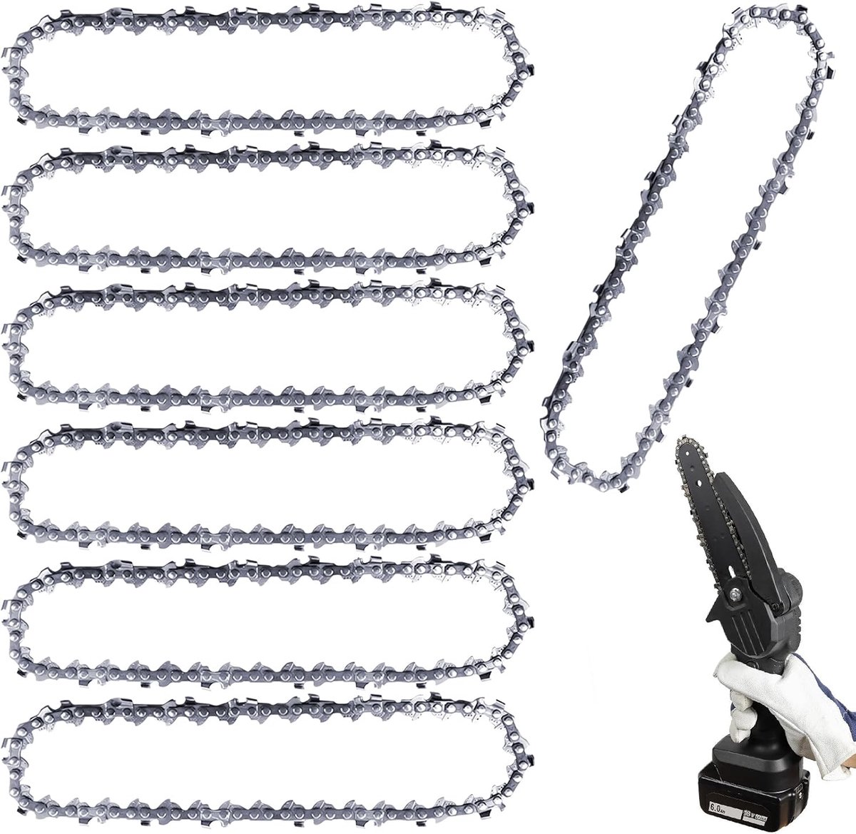 SnelShoppen - 7 stuks mini zaagkettingen 15 cm, 37 TG, vervangingsketting voor mini-kettingzaag, geschikt voor tuin en landbouw, sterke stalen ketting