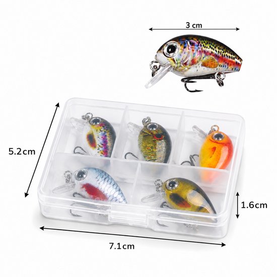 S&D - Set van 5 Mini Crankbaits - 3cm/1,5g - Drijvend Kunstaas met Opbergdoos van S&D — afbeelding 3