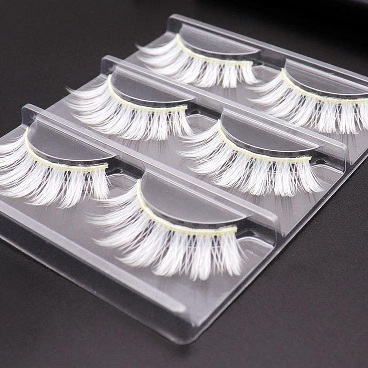 SnelShoppen - Witte Nepporen, Lange Krullende Maskerade Feest Wimpers, Cosplay Make-up Valse Oogwimpers, Make-up voor Vrouwen (3 Paren)