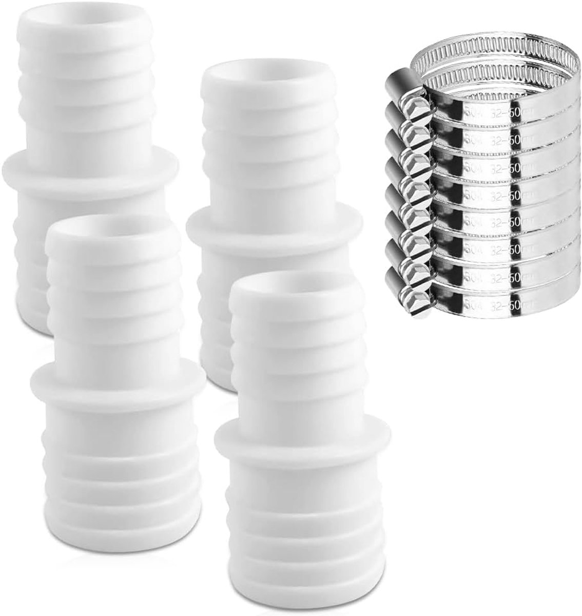 SnelShoppen - Slangverbinder Adapter 32mm naar 38mm, Dubbele Slangdoorvoer met 8 Stuks Slangklemmen, 2-Weg Zwembad Slang Adapter, Vervangingsonderdeel