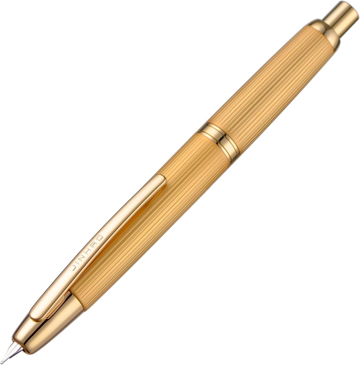 SnelShoppen - Luxe Vulpotlood Jinhao 10 Serie, Verstelbare Fijne Punt, Mat Gouden Afwerking, Inktreservoir Set, Metalen Penbox met Kledingclip