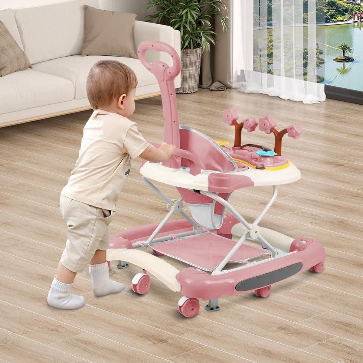 Baby Activiteitstafel - Loopstoel Speeltafel - Baby Ontwikkeling - 4-in-1 Multifunctioneel - 67 x 72 x 92 cm - Roze