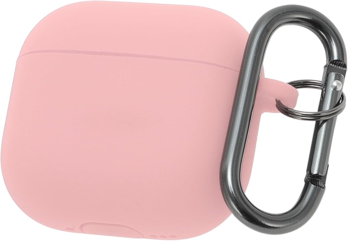 SnelShoppen - AirPod 4 Hoesje, Siliconen Beschermhoes voor AirPod 4, Schokbestendig Hoesje met Karabijnhaak, Front LED Zichtbaar, Licht Roze