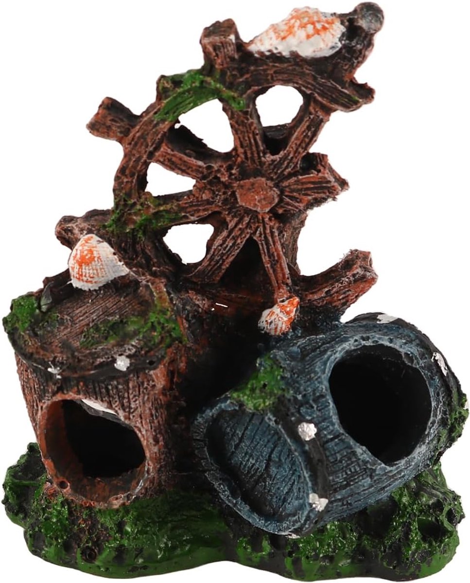 SnelShoppen - Vintage Hars Aquarium Decoratie - Antieke Schelpen Emmer - 11x6x13cm - Veilig voor Vissen en Reptielen - Ideaal voor Terrarium en Aquari