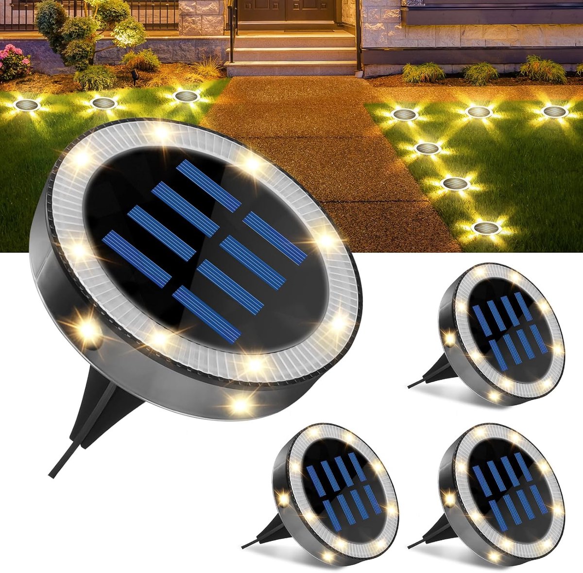 Solar tuinverlichting 4 stuks - 6 LED's - Waterproof IP44 - Ideaal voor oprit en tuin - ShopVlot