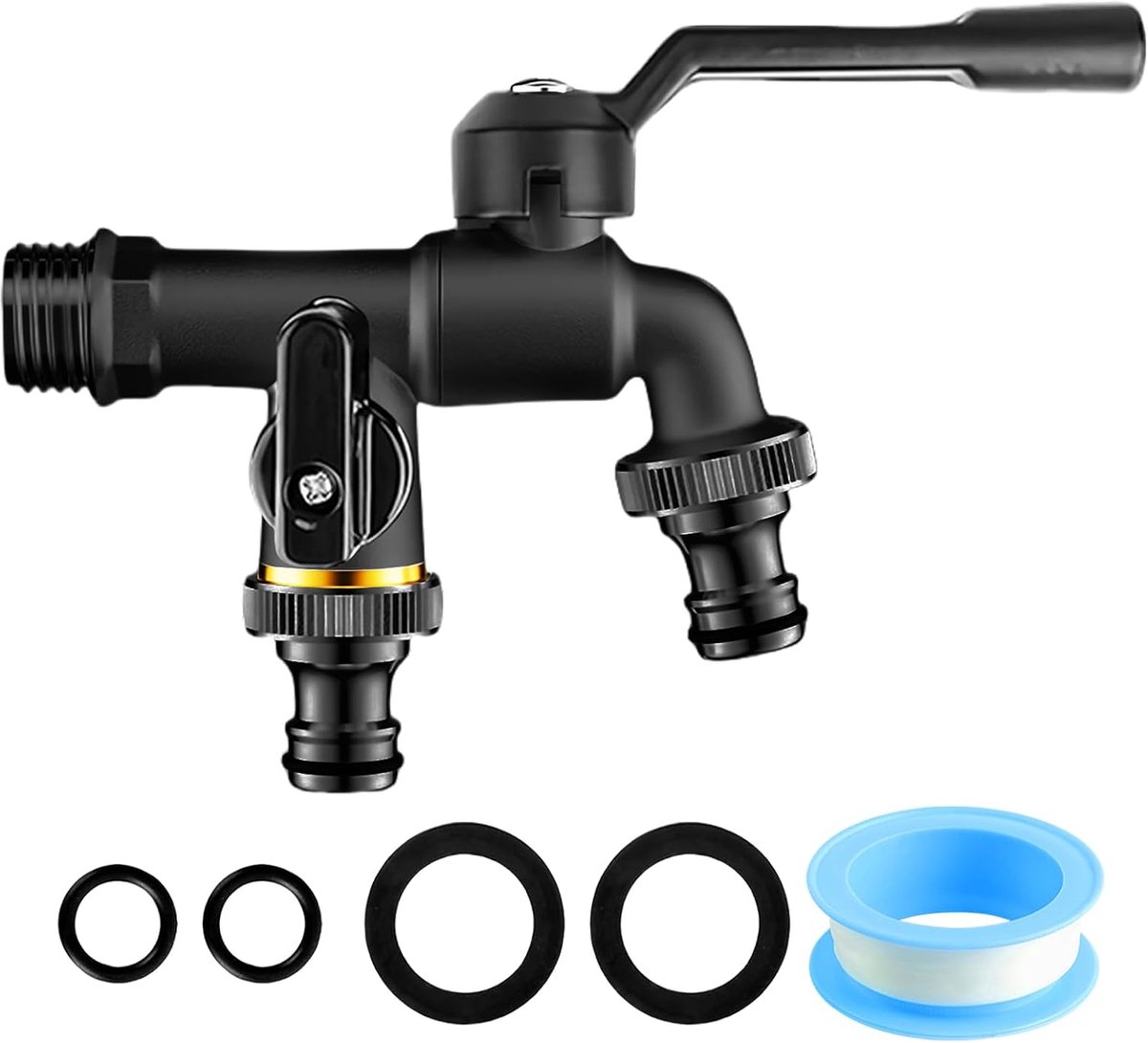 Tuinkraan Dubbele Tap 3/4 Inch - Messing - Vorst- en roestbestendig - Ideaal voor tuinirrigatie - ShopVlot