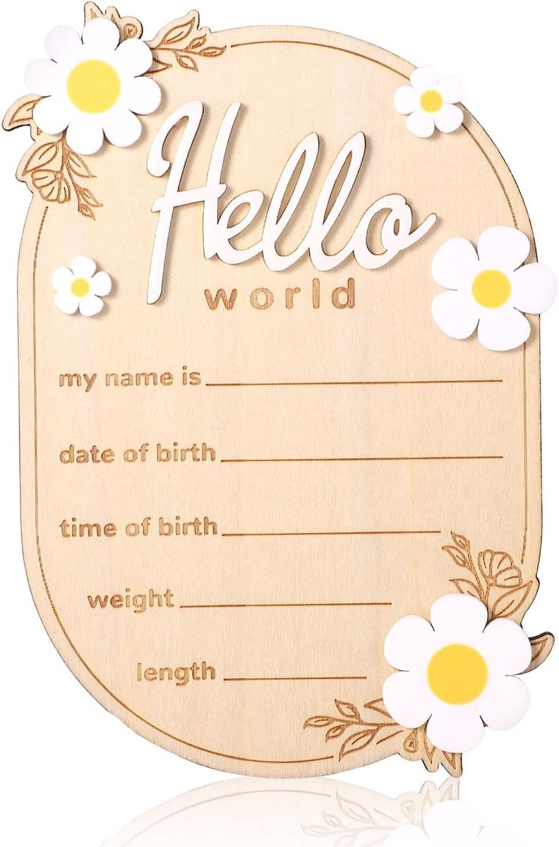 SnelShoppen - Baby Aankondigingsbord Houten Hello World 15x10.5cm Geboorte Plaatje Naam Geboorte Aankondiging Decoraties Foto Accessoires voor Kinderk