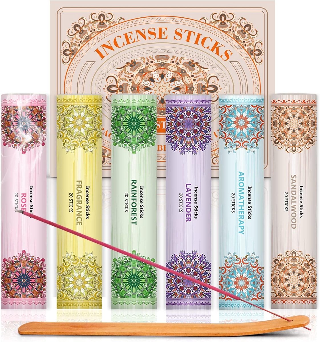 Aromatische wierook met sandelhout, lavendel en rozengeur voor ontspanning en meditatie - 120 stuks