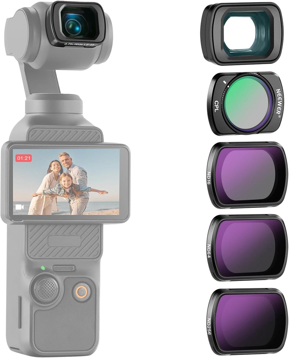 SnelShoppen - Neewer ND Filter Set 4PCS met 0.75x Groothoeklens, 108° Brede Kijkhoek, ND16 ND64 ND256 Circulair Polarisatiefilter Geschikt voor DJI Os