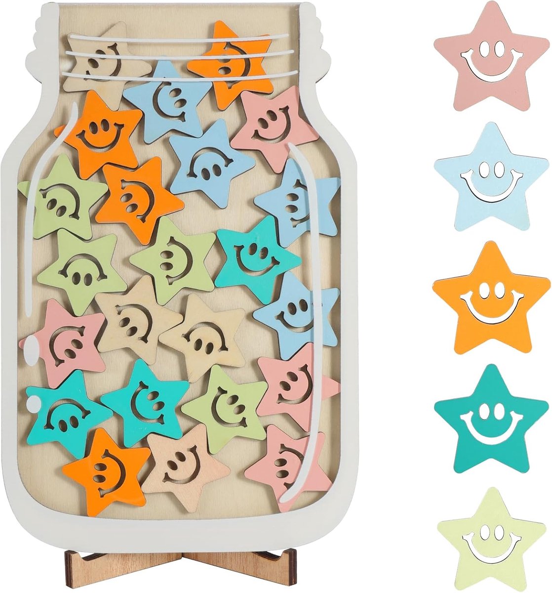 Beloningssysteem voor kinderen - 25 sterren - glazen pot met houten handvat - stimuleert positieve gewoonten - ShopVlot