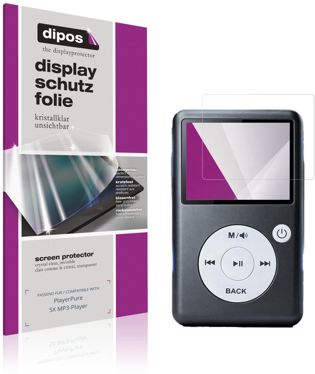 dipos – 4x Beschermfolie geschikt voor PlayerPure 5X MP3-Player | Krasbestendige & heldere Screenprotector Ultra-Thin