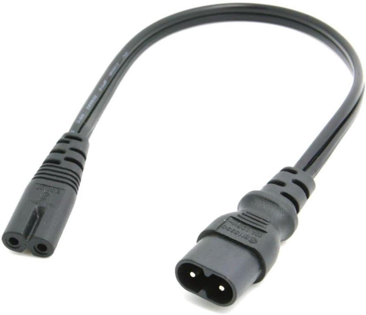 SnelShoppen - C8 Stekker naar C7 Connector Verlengkabel 30 cm - Voedingskabel Male naar Female - Tot 10 A AC 125 V - Perfect voor Thuis, Camping en El