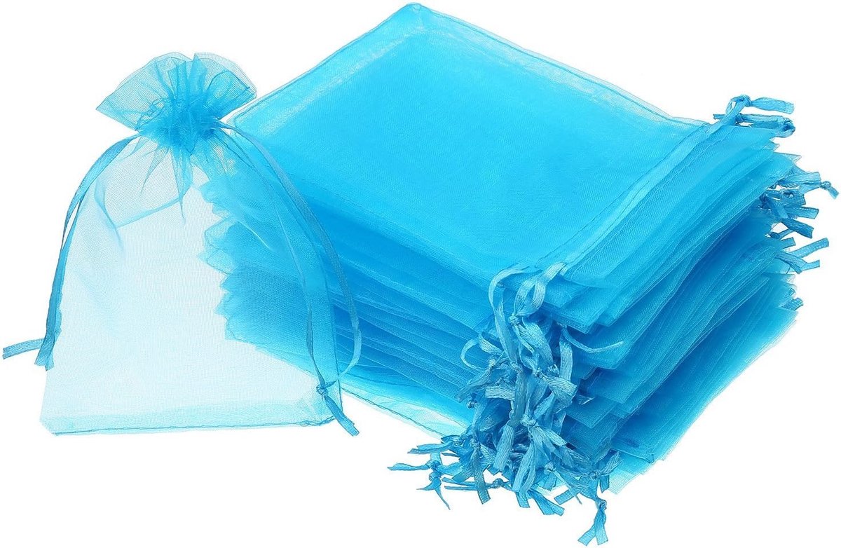 SnelShoppen - Pack van 100 Organza Trekkoordzakjes voor Cadeaus, Sieraden, Trouwen, 7 x 9 cm, Aqua Blauw, Licht en Decoratief