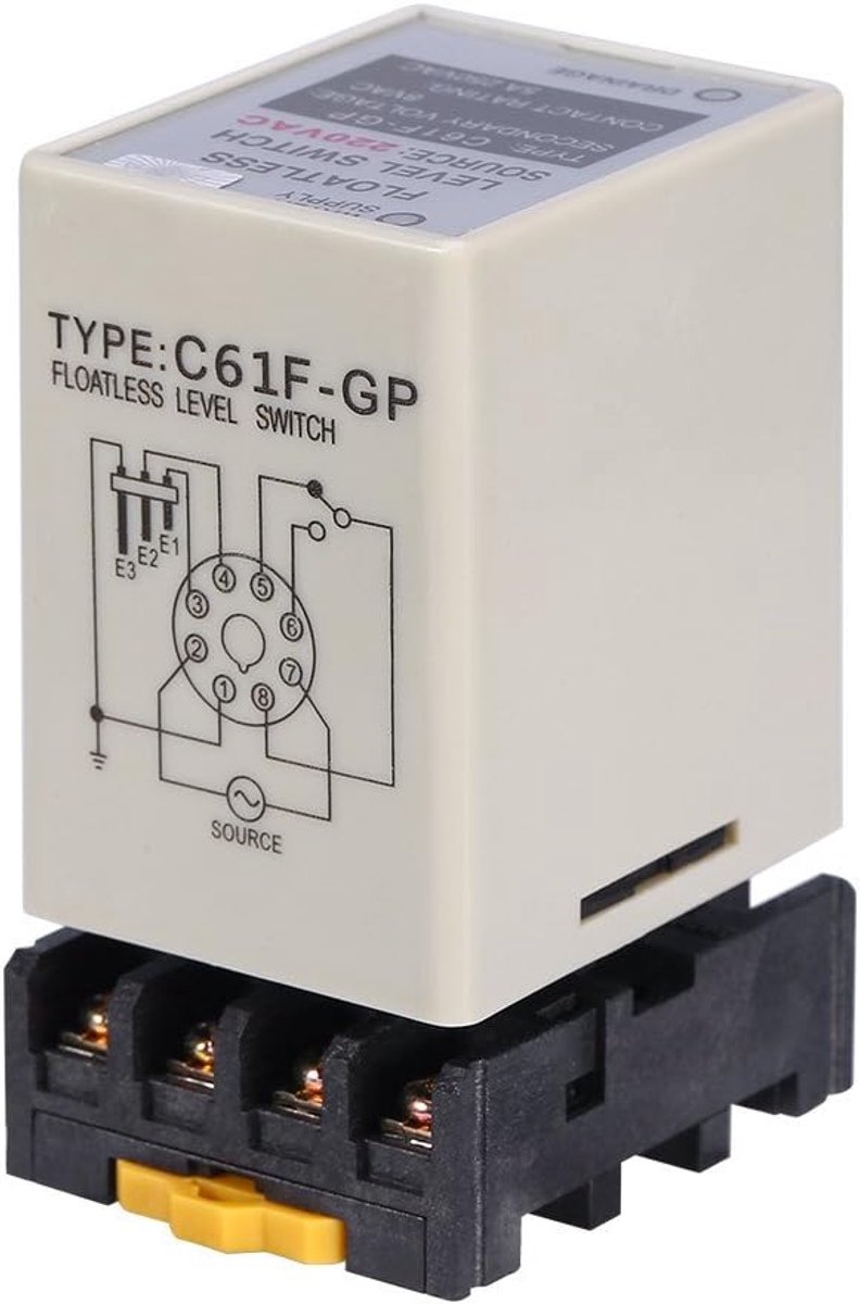 SnelShoppen - Waterniveau regel relais vloeistofniveau schakelaar zonder drijver AC220 V 50/60 Hz met basis C61F-GP voor waterindustrie en automatisch