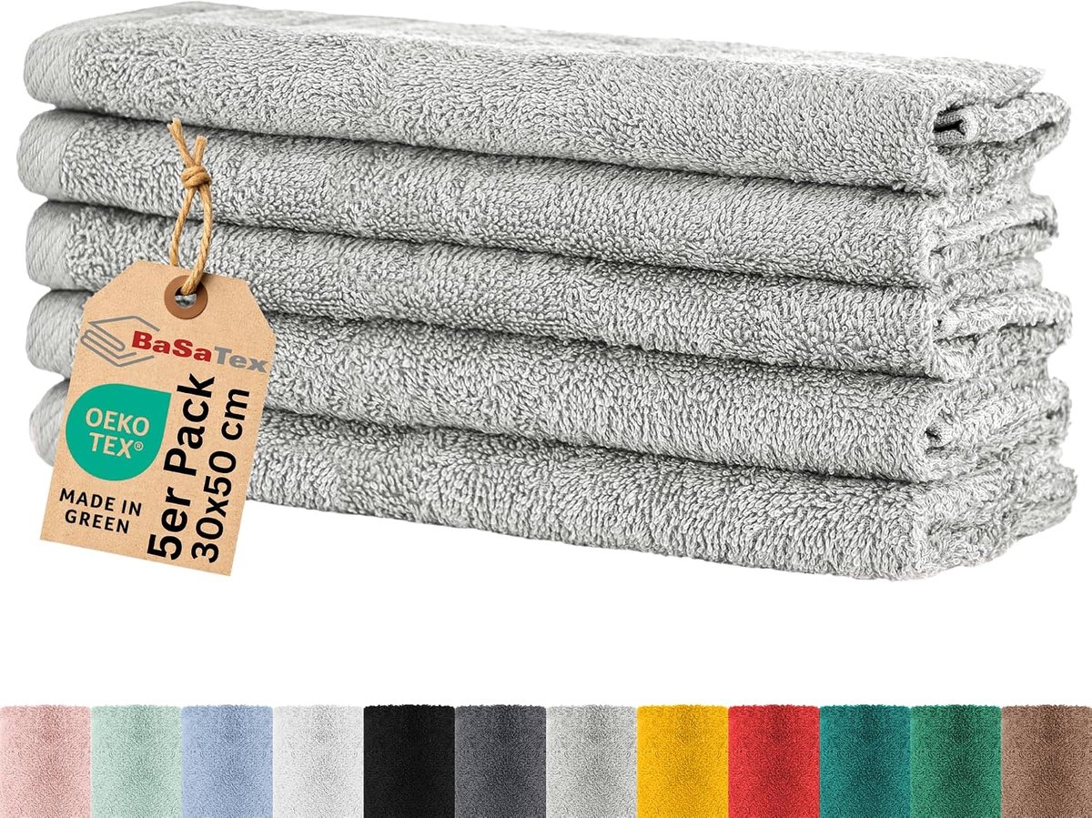 SnelShoppen - Gastendoekjes set 5 stuks, zachte katoenen handdoeken met ophanglus, 30 x 50 cm, grijs, Oeko-Tex gecertificeerd, ideaal voor gasten, bad