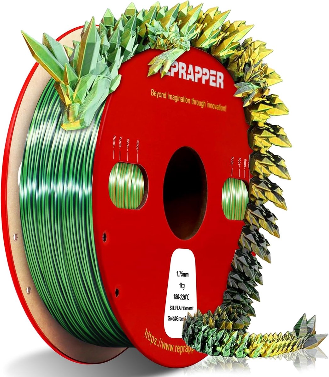 SnelShoppen - 1KG Tricolor Silk PLA Filament 1.75mm - Goud/Groen/Zwart Multicolor Filament voor 3D Printen, Hoogglans en Eenvoudig te Printen, Perfect