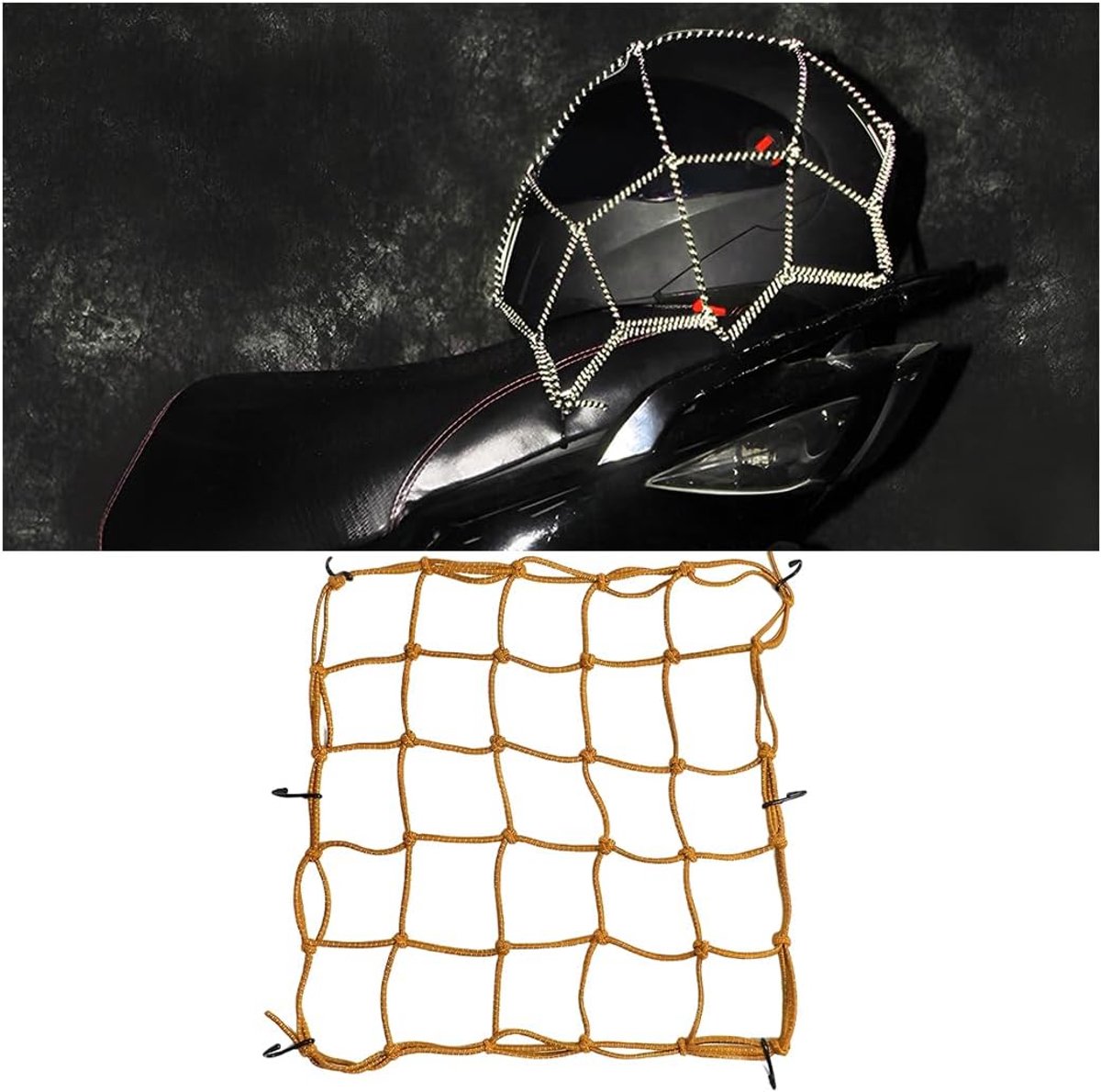 SnelShoppen - Motorfiets Opslagnet Elastisch Cargo Net 40 x 40 cm Met 6 Haken Geel - Duurzaam en Stevig voor Motorfietsen en Kajaks