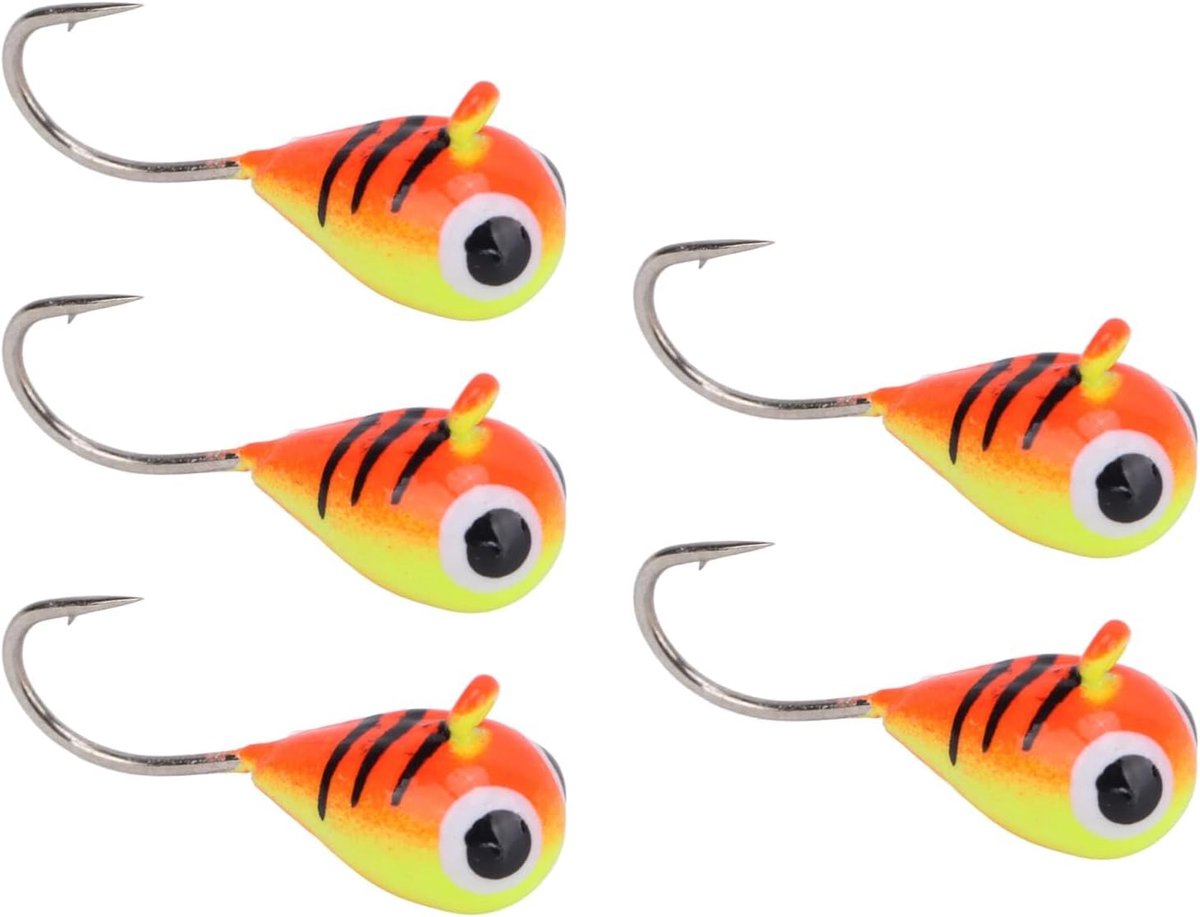 SnelShoppen - 5Pcs IJsvis Jigs Haak, Carbon Staal Winter IJsvis Aas voor Buitensport 5mm, Levendige Kleuren, Geschikt voor Zoet en Zoutwater