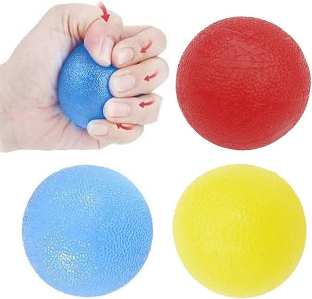 SnelShoppen - 3Pcs Hand Oefening Stressbal, 3 Kleuren Stressballen, Handtherapie Bal voor Volwassenen en Kinderen, Massagebal voor Training Kracht in
