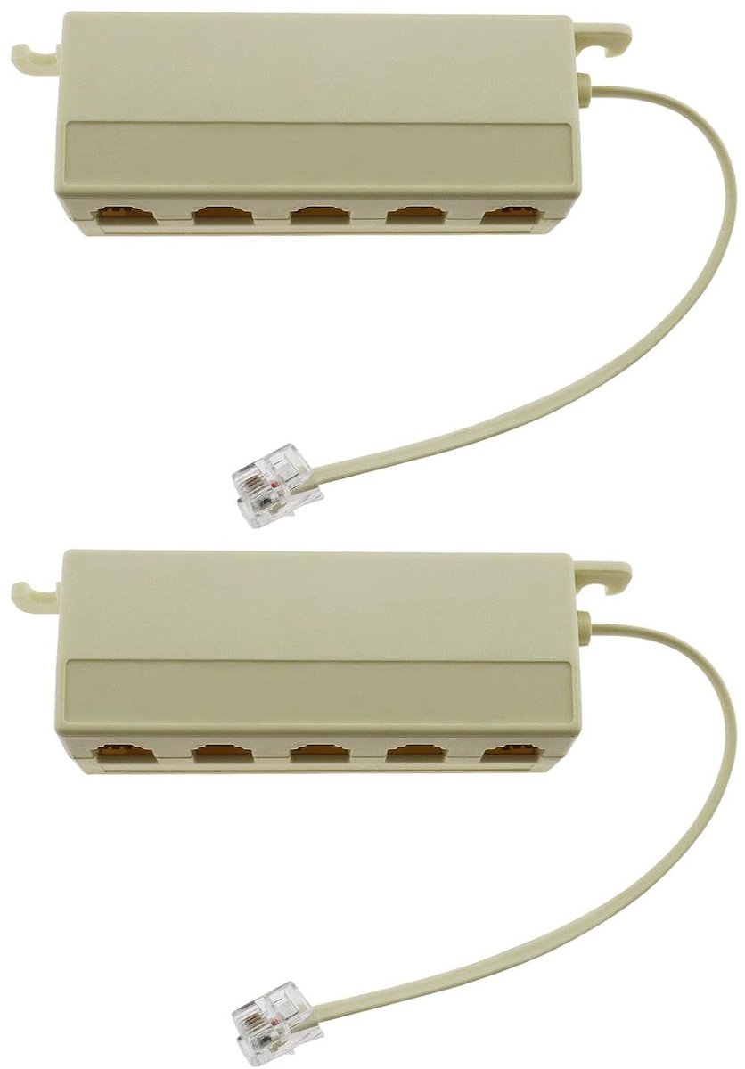 SnelShoppen - 2 Stuks Telefoon Splitter RJ11 6P4C Male naar 5 Vrouwelijke Aansluitingen Adapter voor Faxmachines, Vaste Telefoons en Kantoorverbinding
