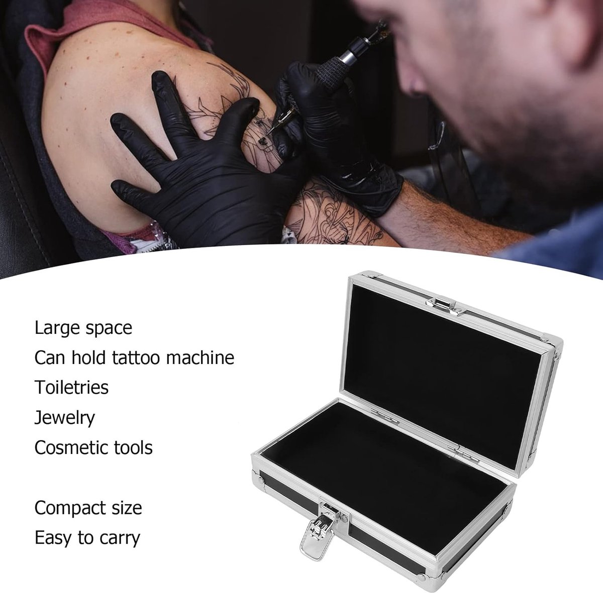 SnelShoppen - Opbergtas voor Tattoo Machines - Duurzame en Stevige Opbergdoos voor Tattoo Apparatuur, Make-up en Craft Tools - Grote Ruimte, Metalen V