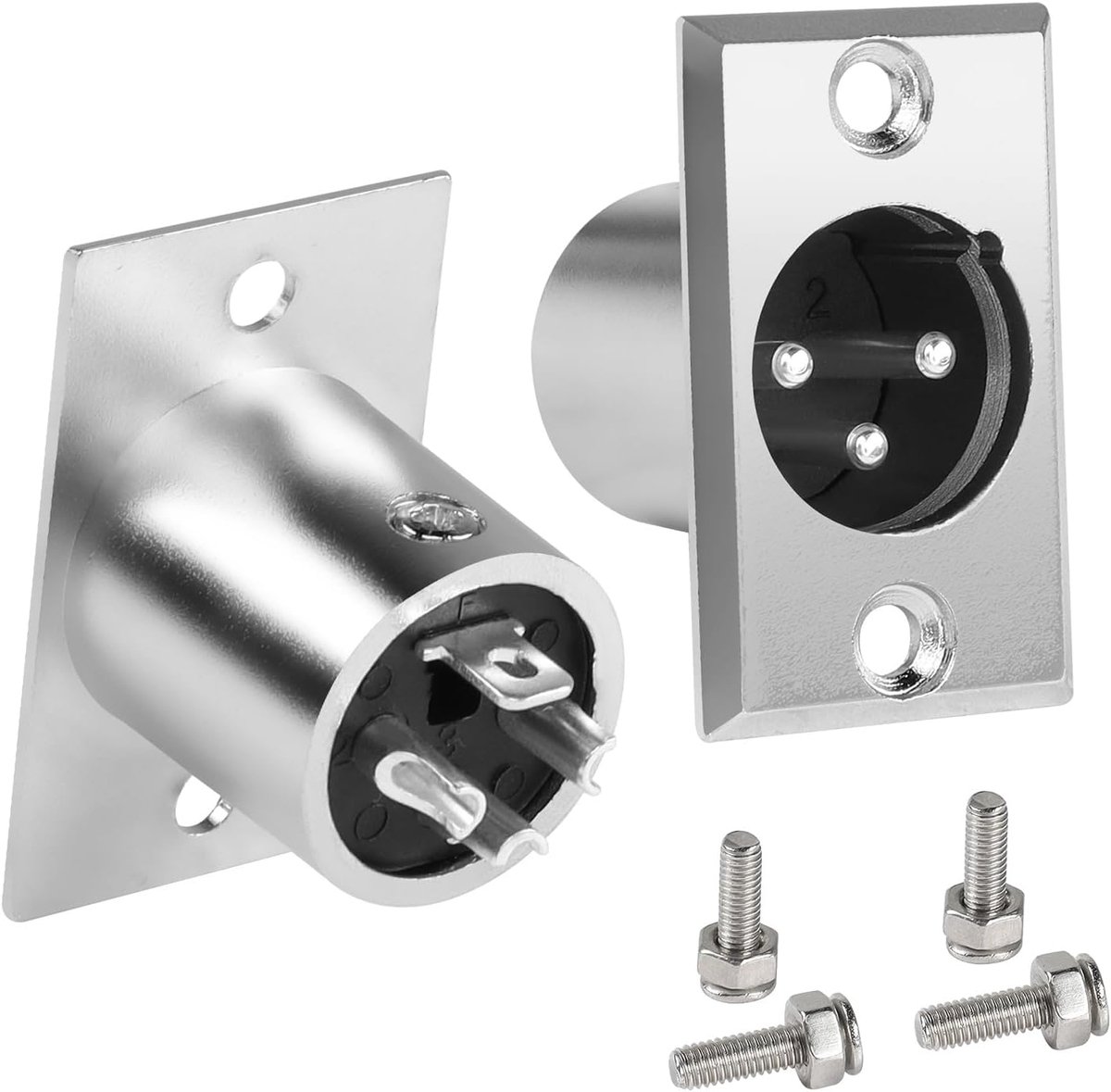 SnelShoppen - XLR Paneel Mount Adapter 3-Pin Solder Plug voor Microfoon en DMX Verlichting - 2 Stuks - Stabiele Signaaloverdracht - Zilver