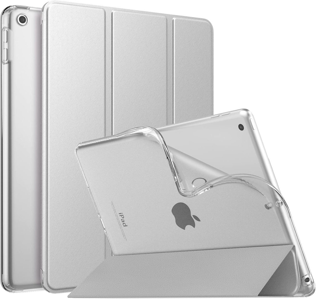 SnelShoppen - MoKo Smart Case voor iPad 9e/8e/7e Generatie 2021/2020/2019 - Zilver - Tri-fold Stand Beschermhoes - Zachte Translucente TPU Flexibele A