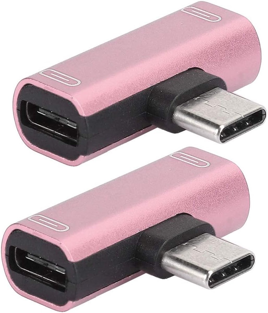 SnelShoppen - 2 Stuks Type C Converter Splitter Dual 2-in-1 Hoofdtelefoon en Oplader Adapter Zilver - Aluminium Legering, Duurzaam en Flexibel, Geschi