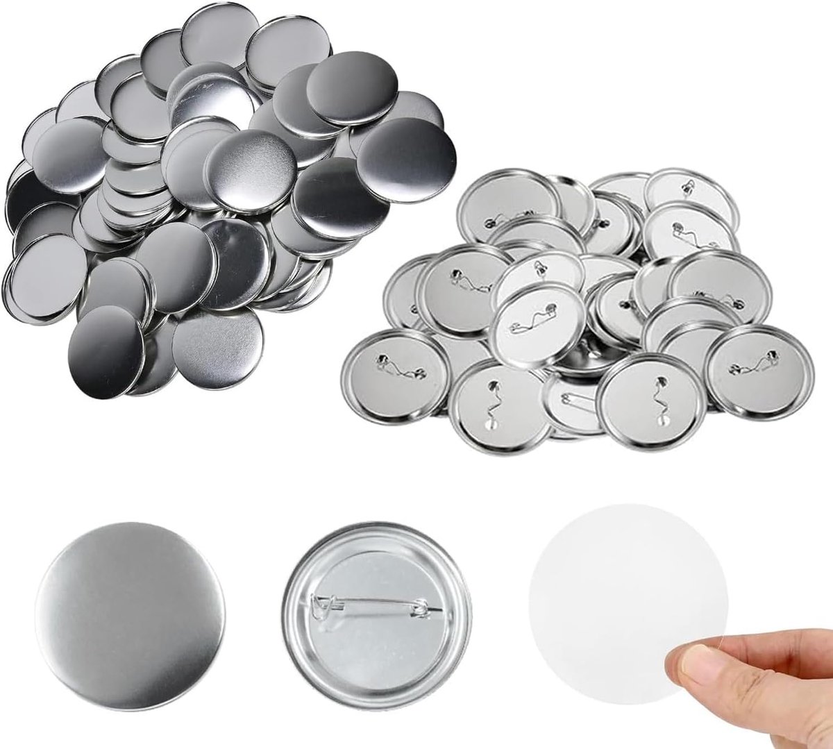 SnelShoppen - 100 Stuks 58/75mm Lege Button Badge Onderdelen Papieren Helder Film Ronde Button Maakbenodigdheden Voor Cadeaus Souvenirs DIY Kunst Amba