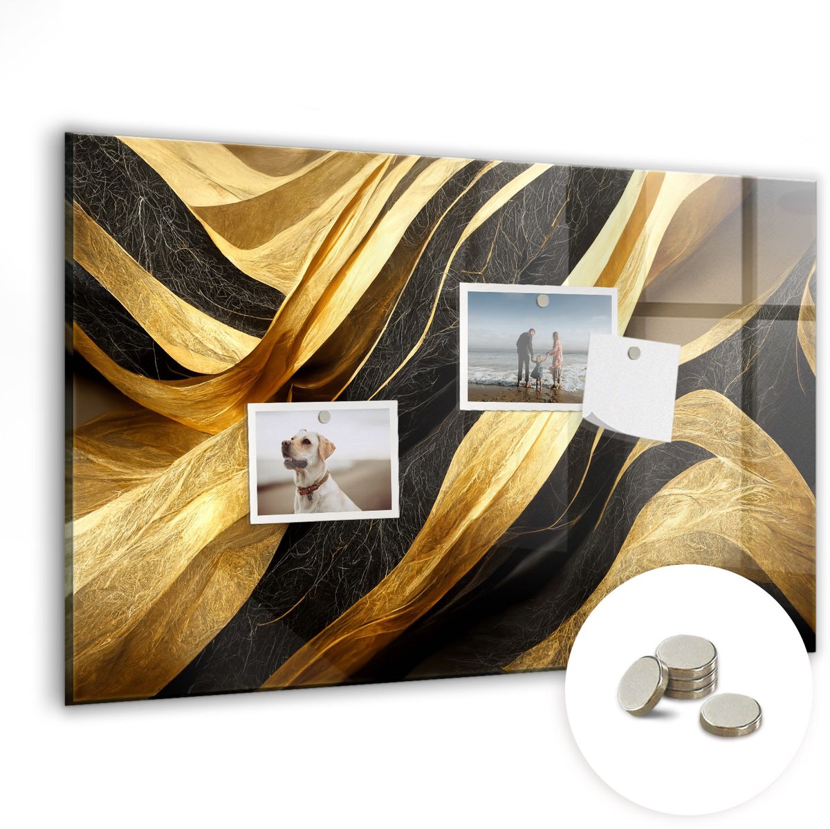 Coloray Glazen Magneetbord - Magnetisch Bord Elegante abstractie - 60x40 cm - Gouden Magneetbord - Magnetic Board - Bureau Decoratie